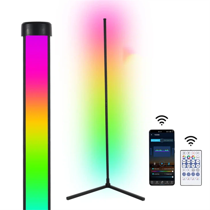 Älypuhelinsovellus tai etäkulmalamppu 140 cm seisova RGB LED-lattiavalo